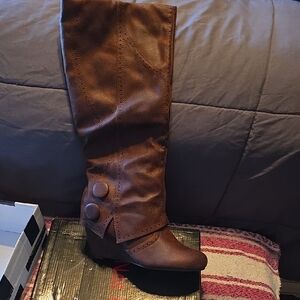 Not Rated Distressed Brown Leather Heeled Ankle Boots